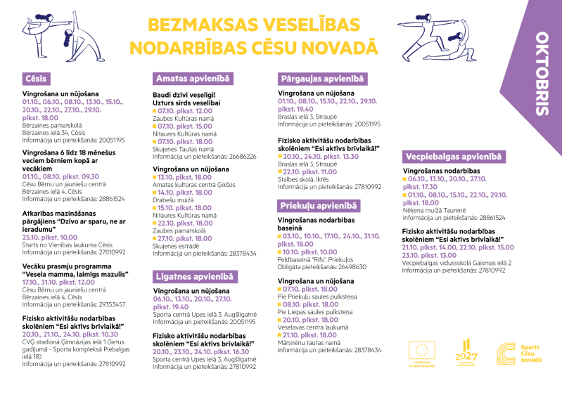 Veselību veicinoši pasākumi oktobrī