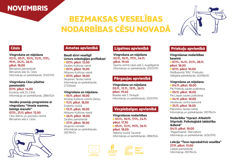Veselību veicinoši bezmaksas pasākumi novembrī