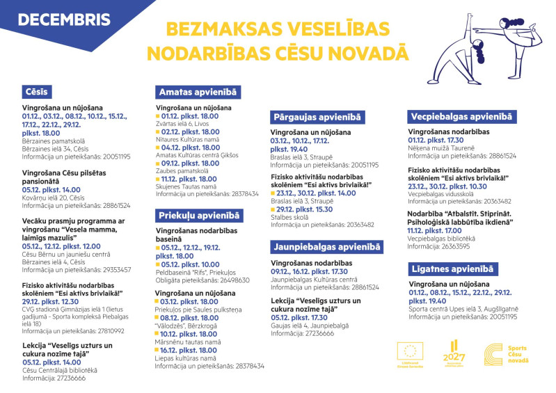 Veselību veicinoši bezmaksas pasākumi decembrī